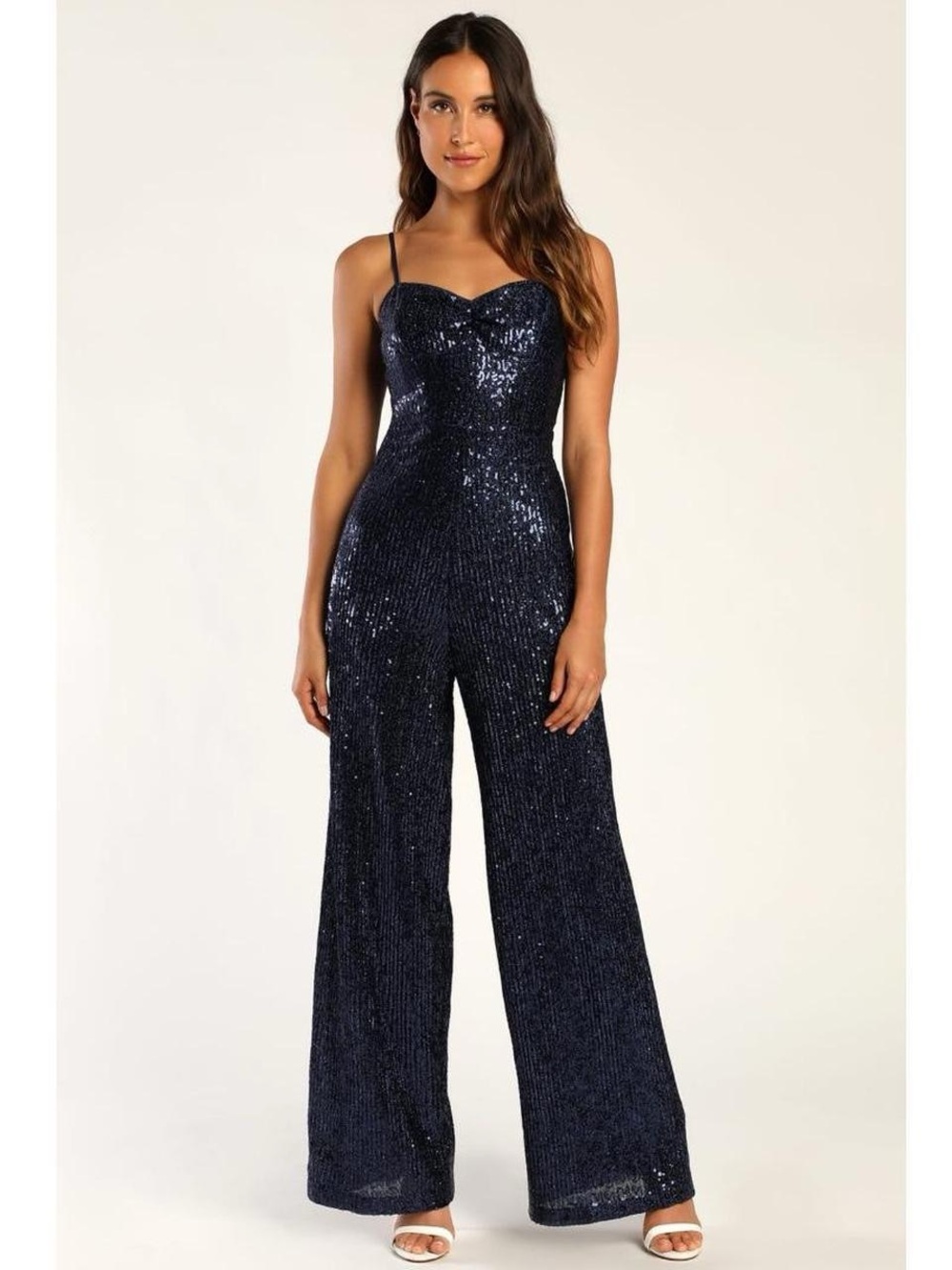 Lulus Diva Dreams Navy Blue Sequin Wide Leg Jumpsuit